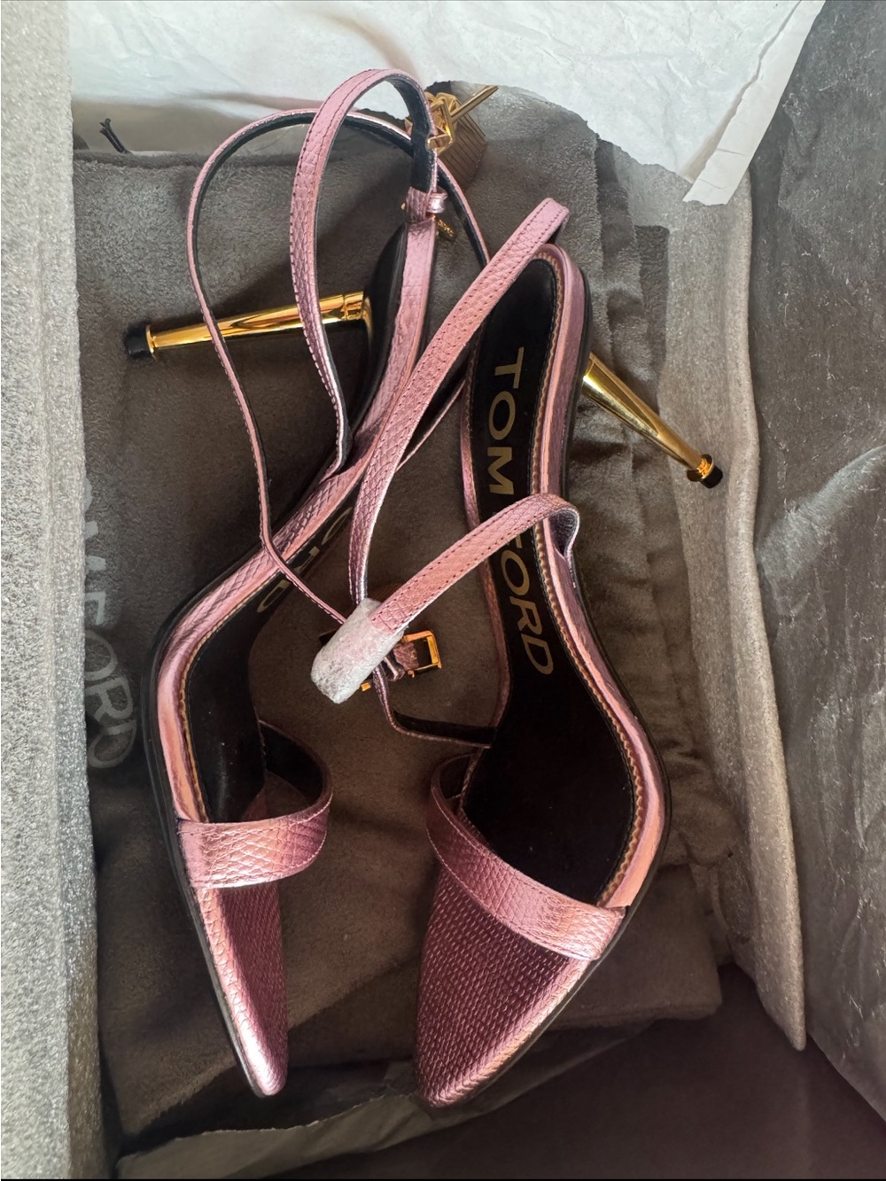 Tom Ford Metallic Rose Pink Pointed Toe Ankle-Strap Heels